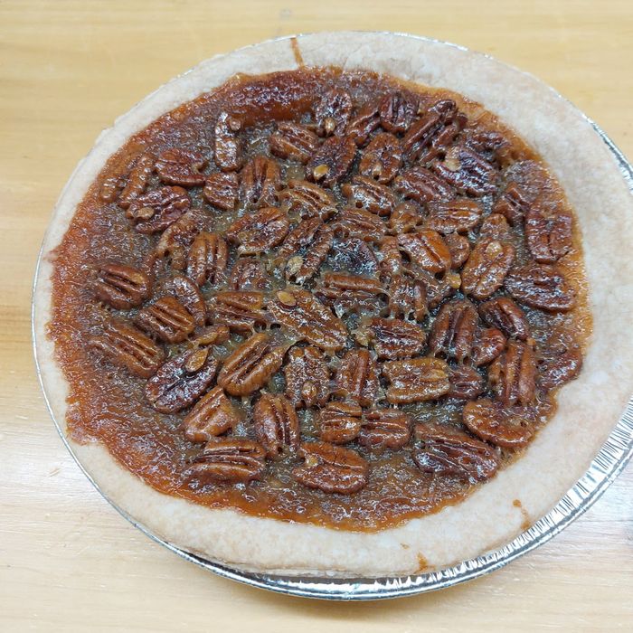A whole pecan pie