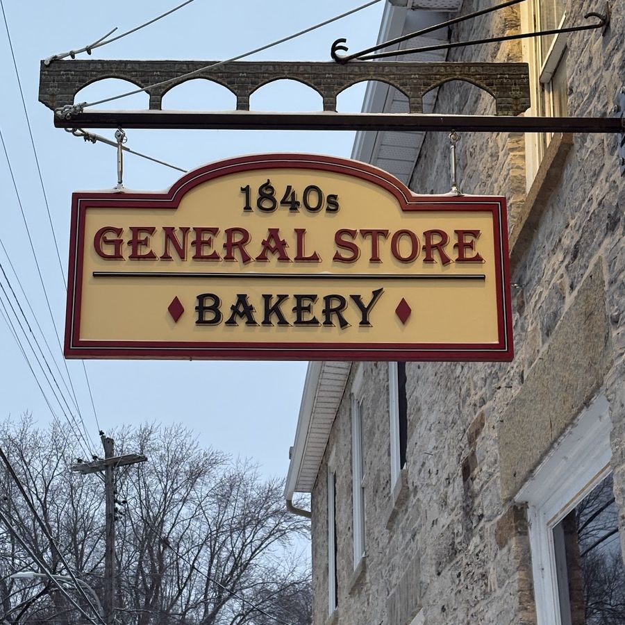 The hanging sign: 1840s General Store, Bakery