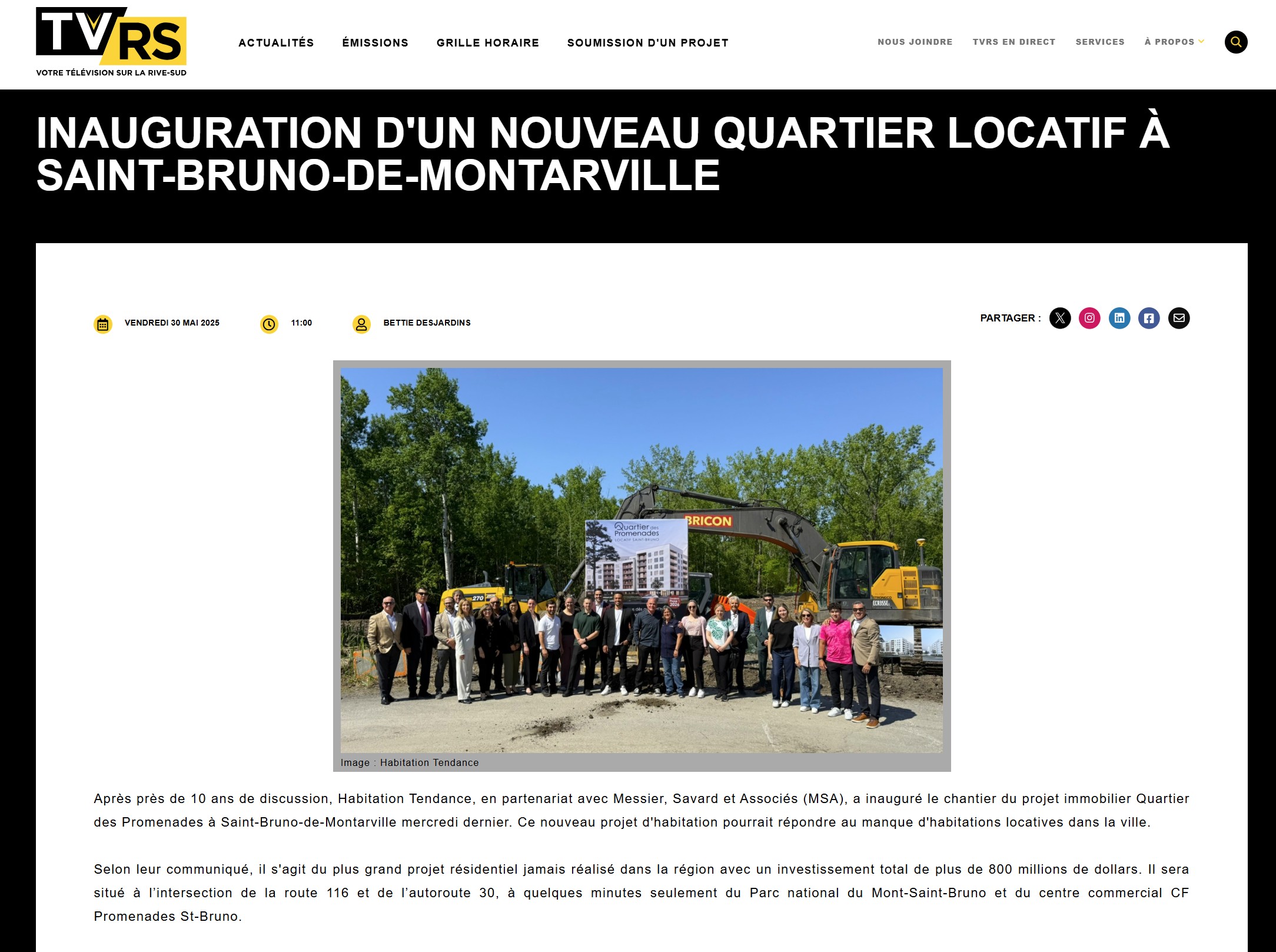Inauguration of a new rental community in Saint-Bruno-de-Montarville